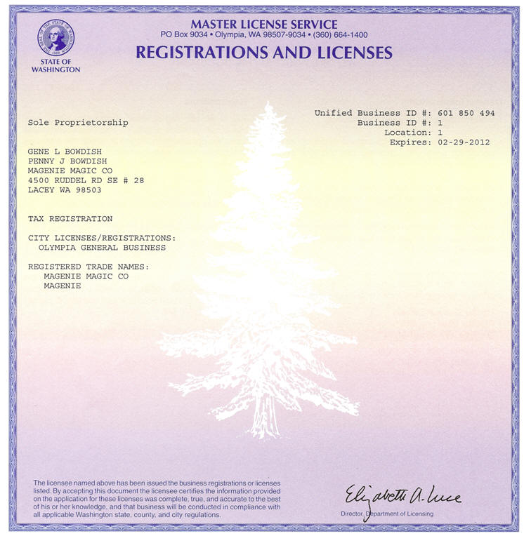 Washington State License City of Olympia License