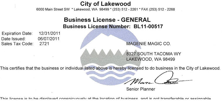 City of Lakewood, WA Business License 2011 