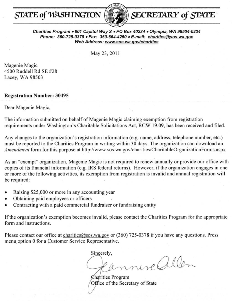 Secretary of State of Washington Charities Program