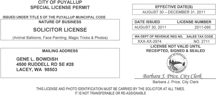 MaGenieMagic Puyallup License 2011